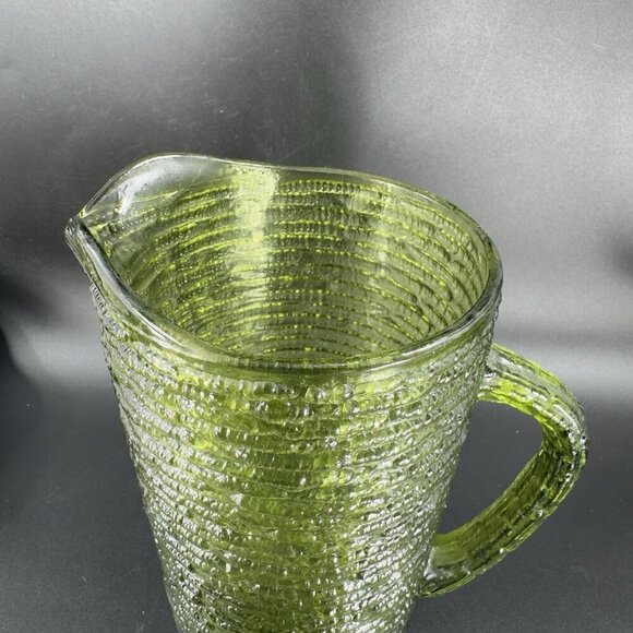 1960s Anchor Hocking Soreno Avocado Green Glass Pitcher Jug Green Textured VTG - Picture 11 of 13